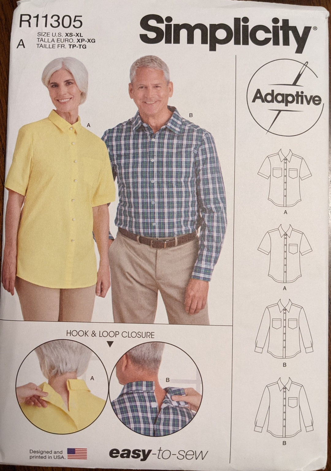 Uncut Simplicity Sewing Pattern #R11305 for Unisex Adaptive Shirt Sizes ...