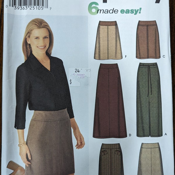 Uncut Simplicity Sewing Pattern #9825 for Misses' Slim and A-Line Skirts Each in 3 Lengths. Sizes 6-12.