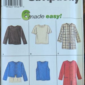 Uncut Simplicity Sewing Pattern #7381 for Misses&#39; Tops and Jacket. Sizes 12-16.