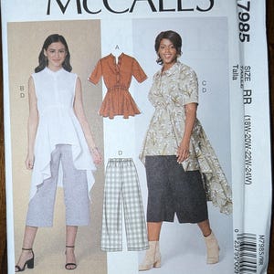 Uncut McCall&#39;s Sewing Pattern #M7985 for Women&#39;s Top, Tunics and Pants. Sizes 18W-24W.