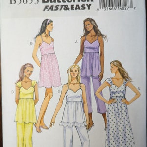 Uncut Butterick Sewing Pattern #B5653 for Misses&#39; Sleep Top, Sleep Dress and Sleep Pants. Sizes XS-S-Med.