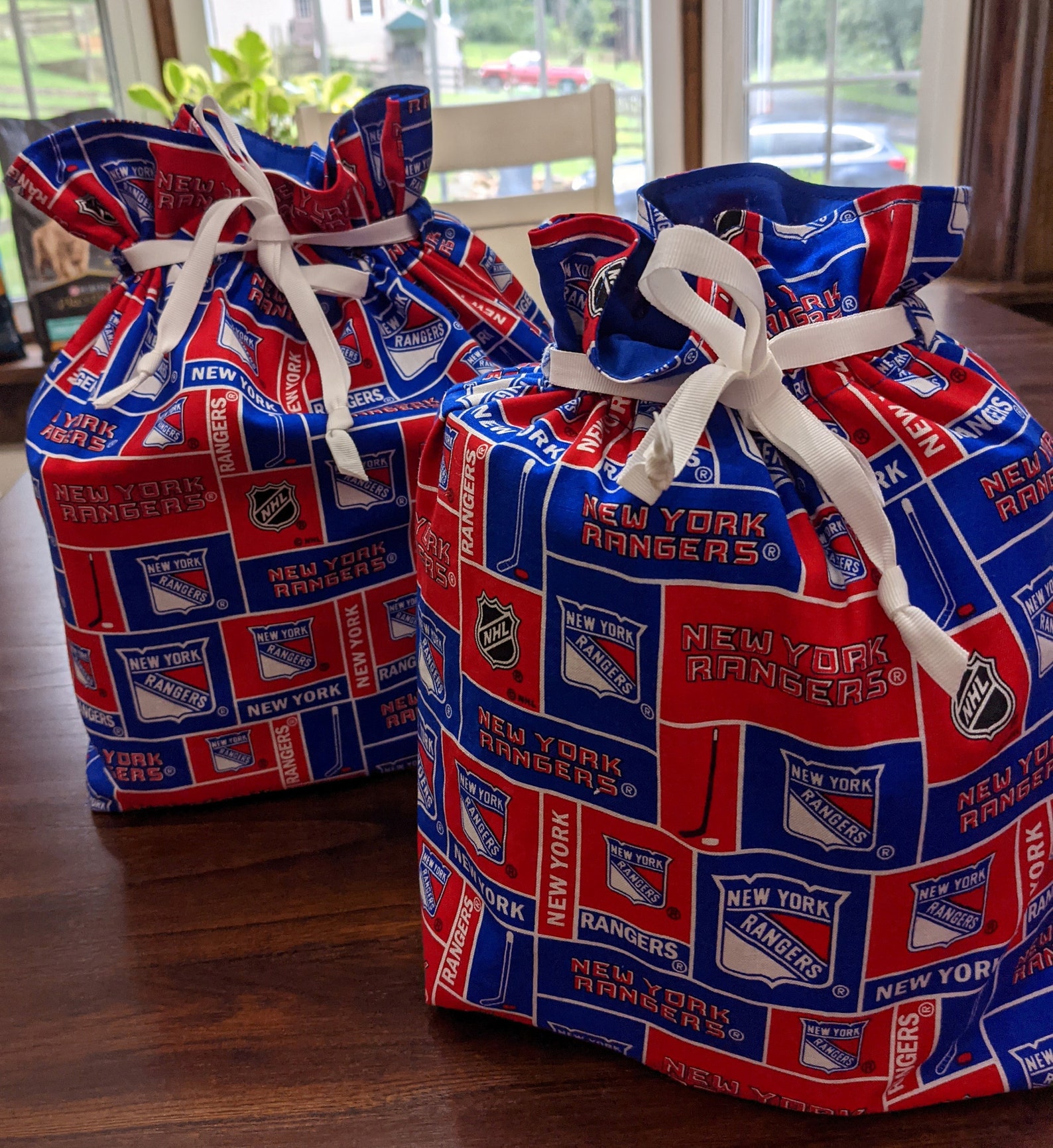 NHL Licensed NY Rangers Fabric Gift Bags Birthday Father's Day or Any Day Ecofriendly, Reusable