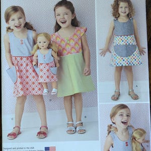 Uncut Simplicity Sewing Pattern #1379 for Child&#39;s Dress and Dress for 18&quot; Doll. Sizes 3-8.