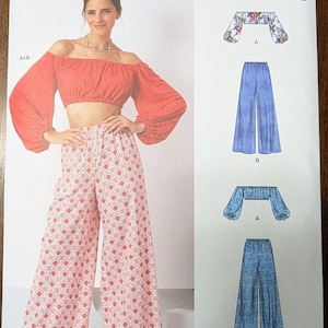 Uncut New Look Sewing Pattern #N6758 for Misses and Misses&#39; Plus Size Top and Pants. Sizes XS-XL.