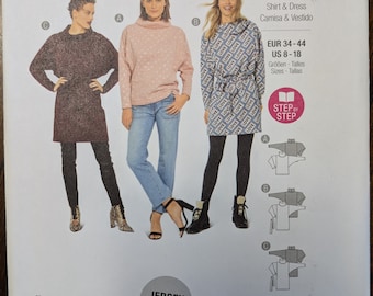 Uncut Burda Sewing Pattern #6074 for Misses and Misses' Plus Size Shirt and Dress. Sizes 8-18.
