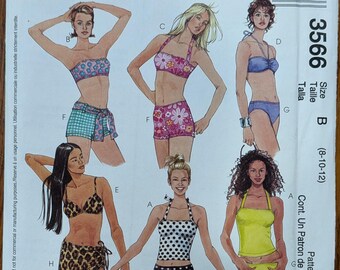 Uncut McCall's Sewing Pattern 3566 for Misses' Two-Piece Bathing Suit and Cover-Up Skirt. Sizes 8-12.