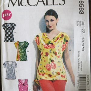 Uncut McCall's Sewing Pattern #M6563 for Misses' and Misses' Plus Size Tops with 4 Variations. Sizes L, XL, XXL