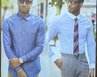 Uncut Simplicity Sewing Pattern 8427 for Mens Fitted Shirt with Collar and Cuff Variations. Sizes 44-52.