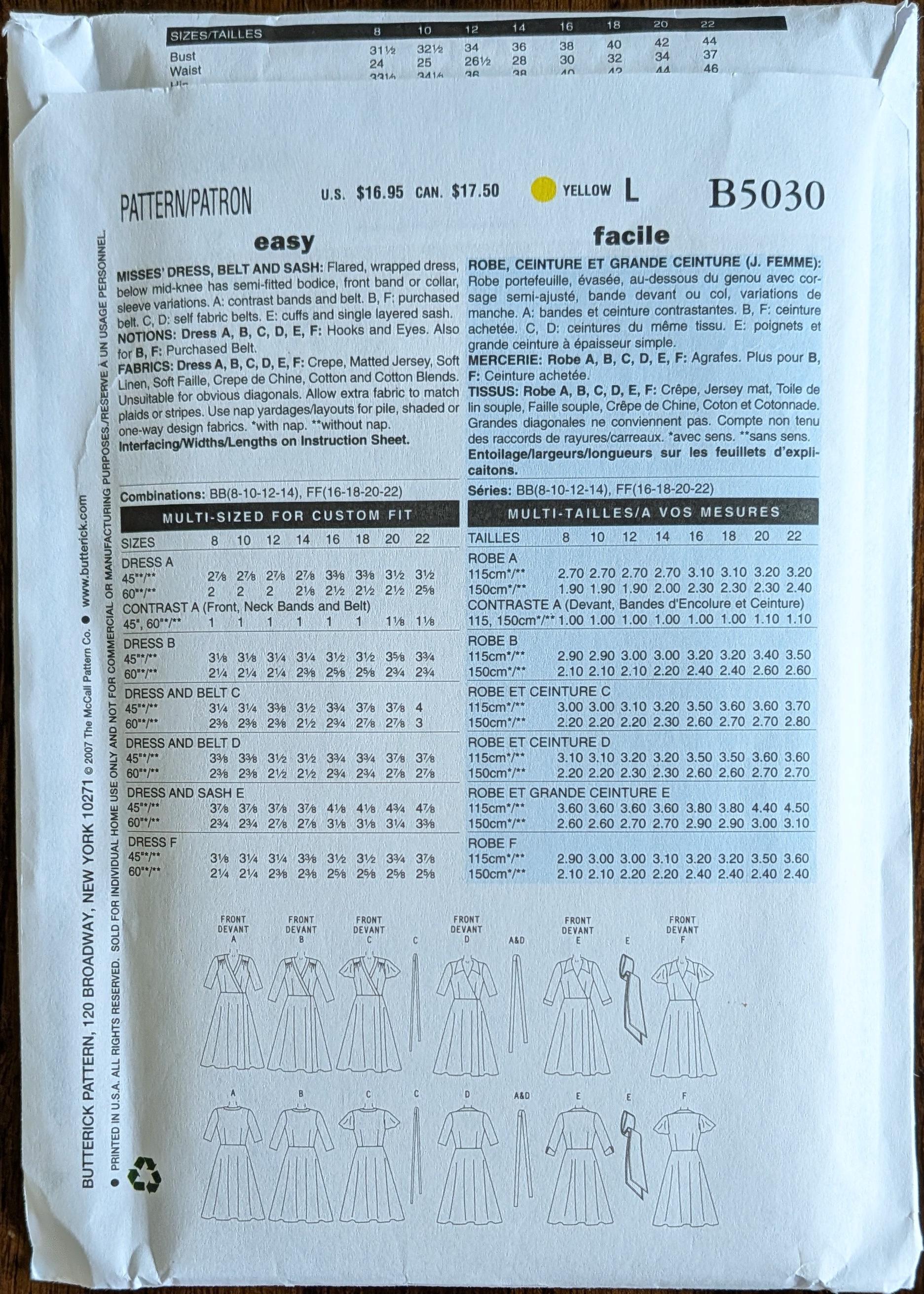 Uncut Butterick Sewing Pattern #B5030 for Misses and Misses' Plus Size ...