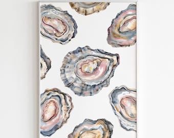 Oyster Shell Print, Coastal Beach Printable, Oyster Print, Colorful Pastel Art, Coastal Beach Wall Art, Summer Dining Room Kitchen Print
