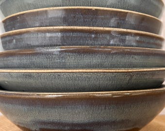 Set Of 6 Blue Gray Soup Bowls. Japandi, Danish Modern, Home Decor.