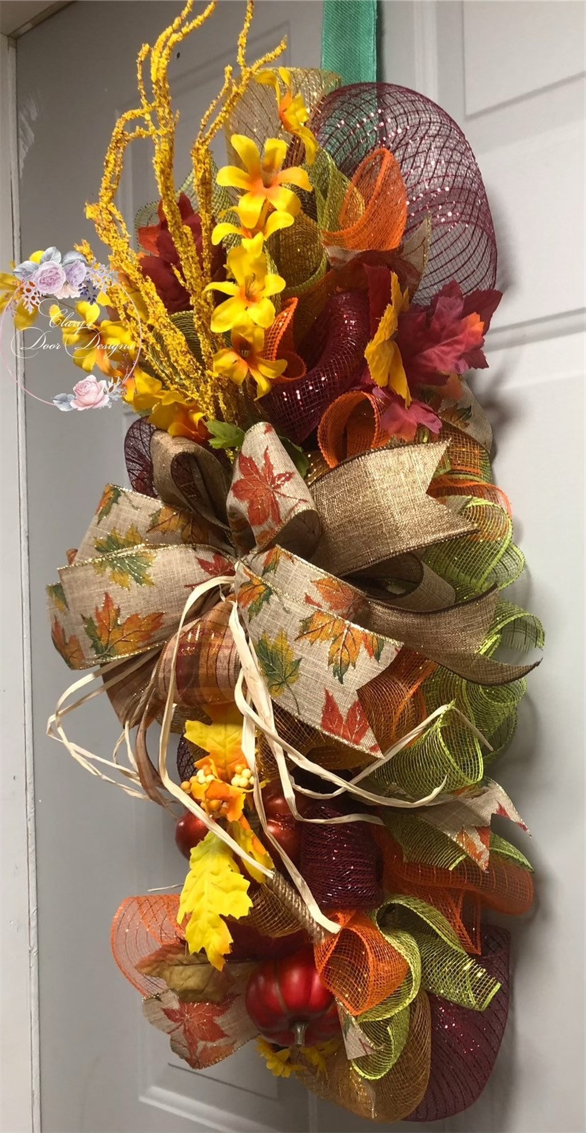 Fall Yardstick Swag Garland Wreath for Front Door, Fall Autumn Wreath