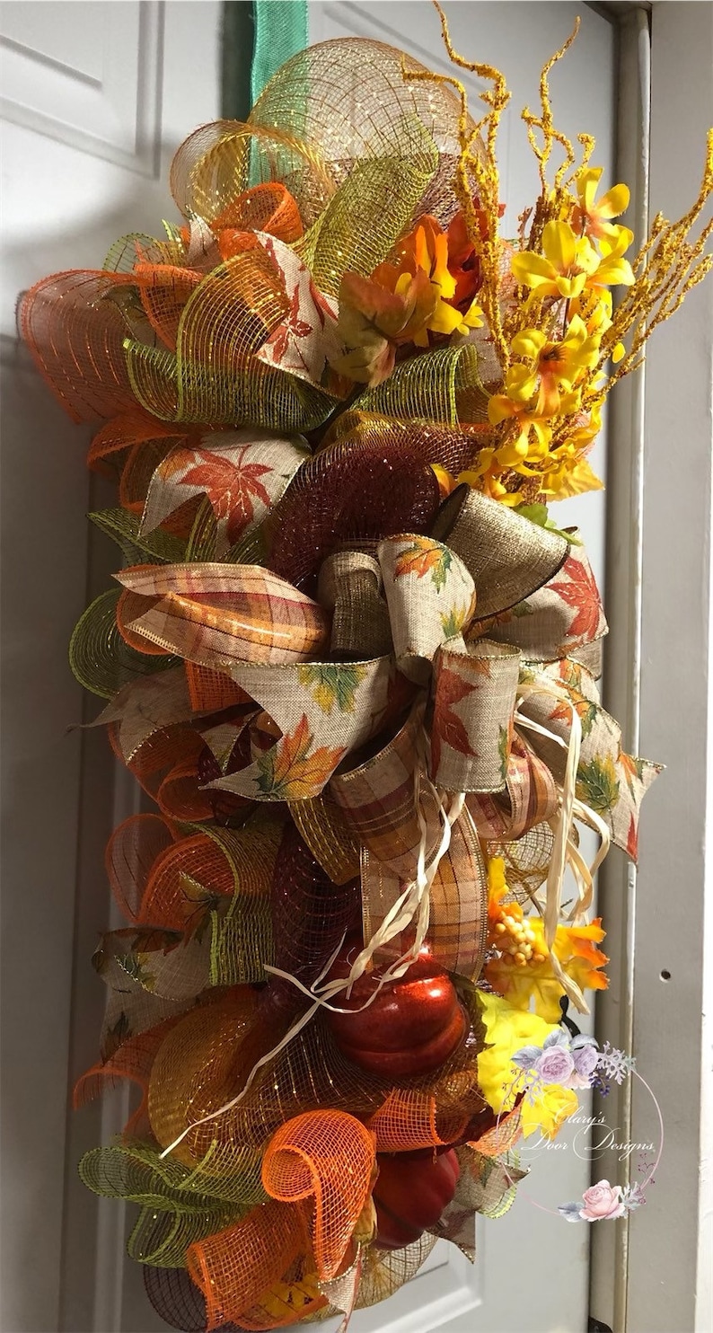 Fall Yardstick Swag Garland Wreath for Front Door, Fall Autumn Wreath