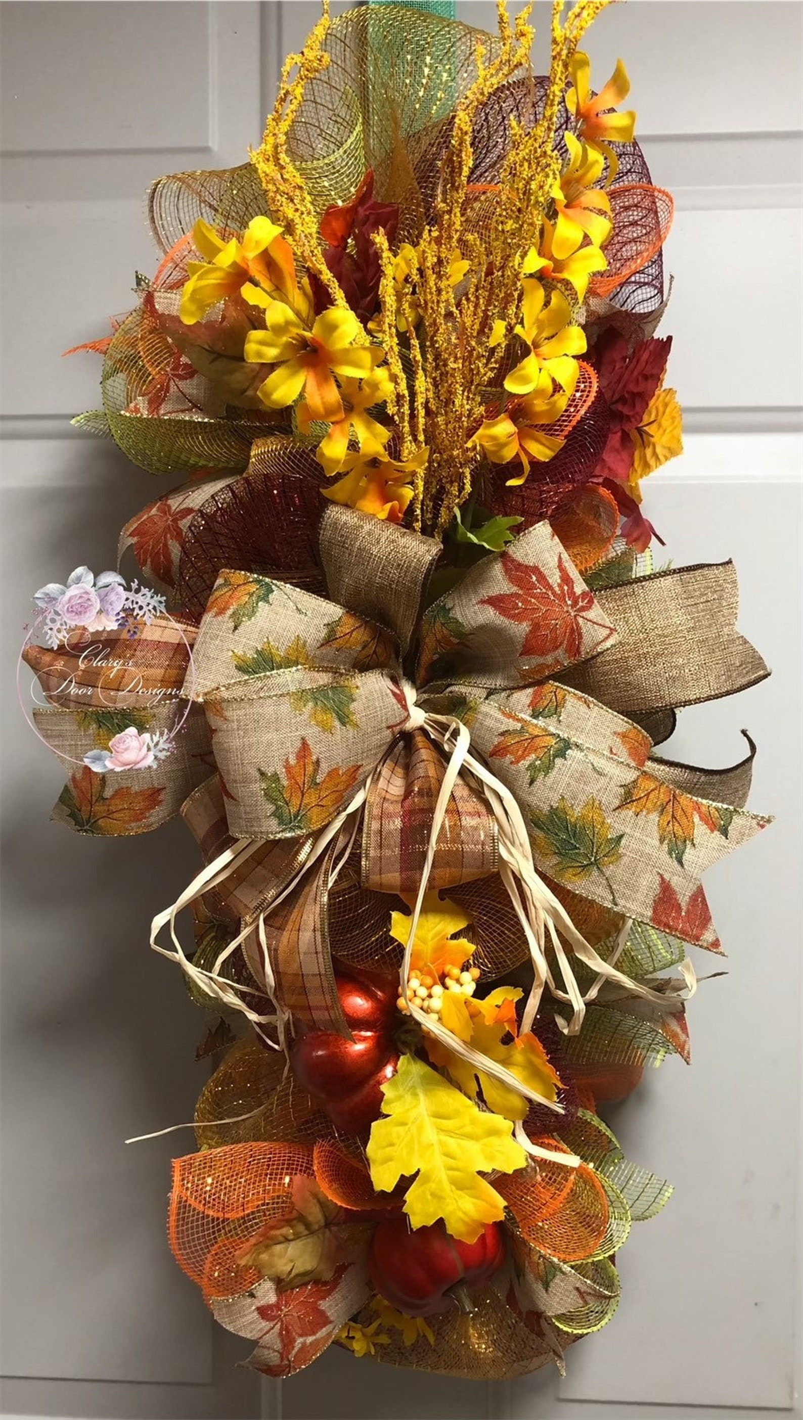 Fall Yardstick Swag Garland Wreath for Front Door, Fall Autumn Wreath