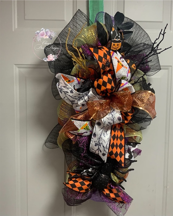 Halloween Yardstick Swag Garland Wreath for Front Door, Halloween