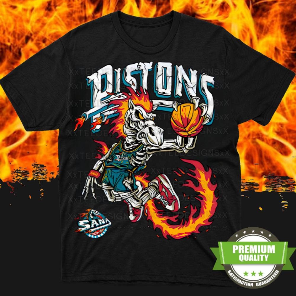 Detroit Pistons mascot Fire skeleton horse Sana shirt, hoodie