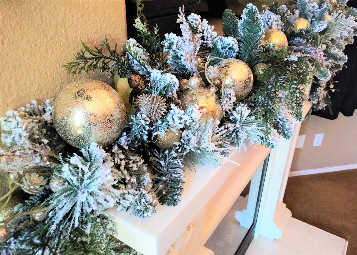 Gold Christmas Garland Christmas Garland with Gold Holiday | Etsy
