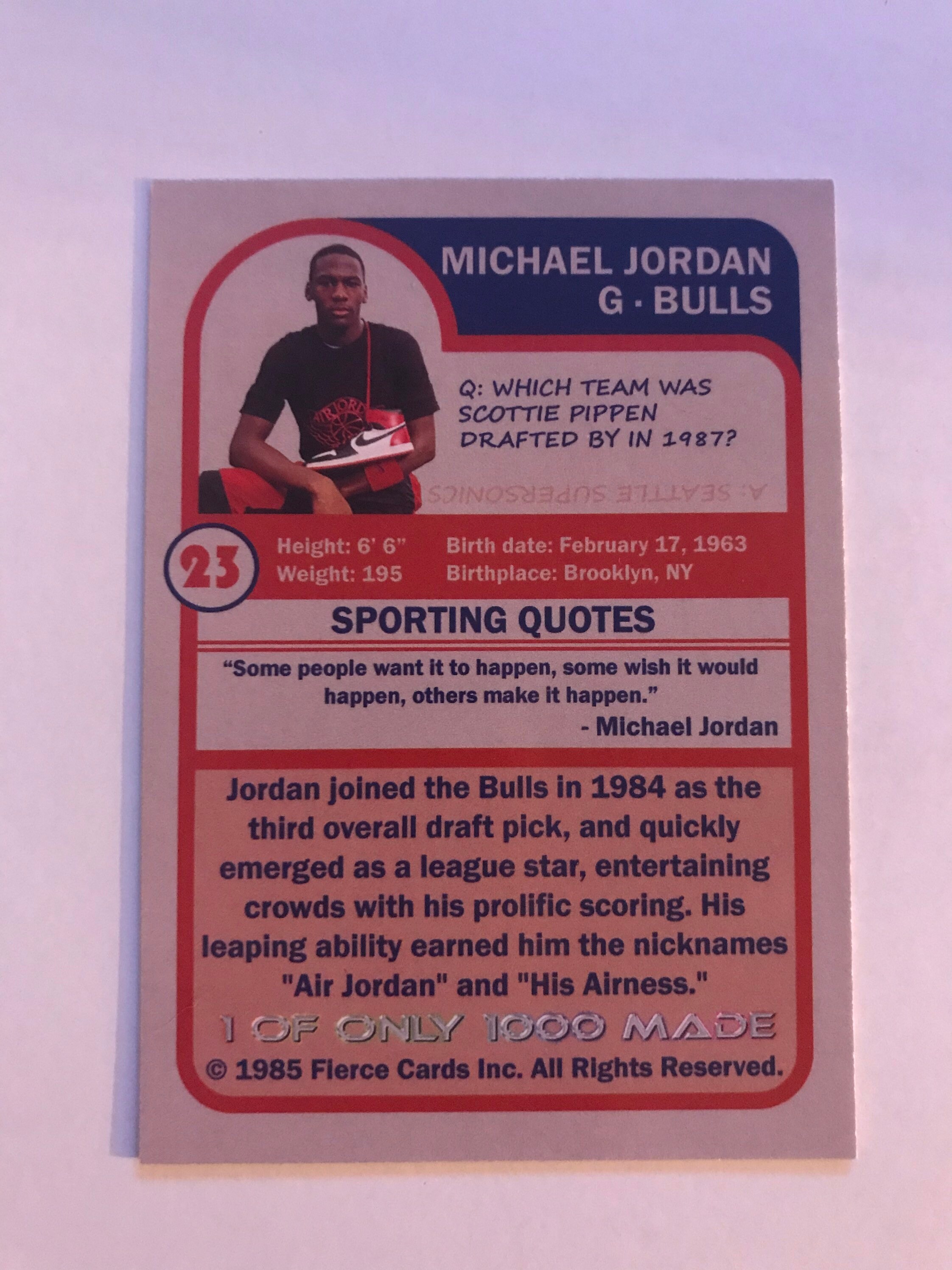 michael jordan 1985 card