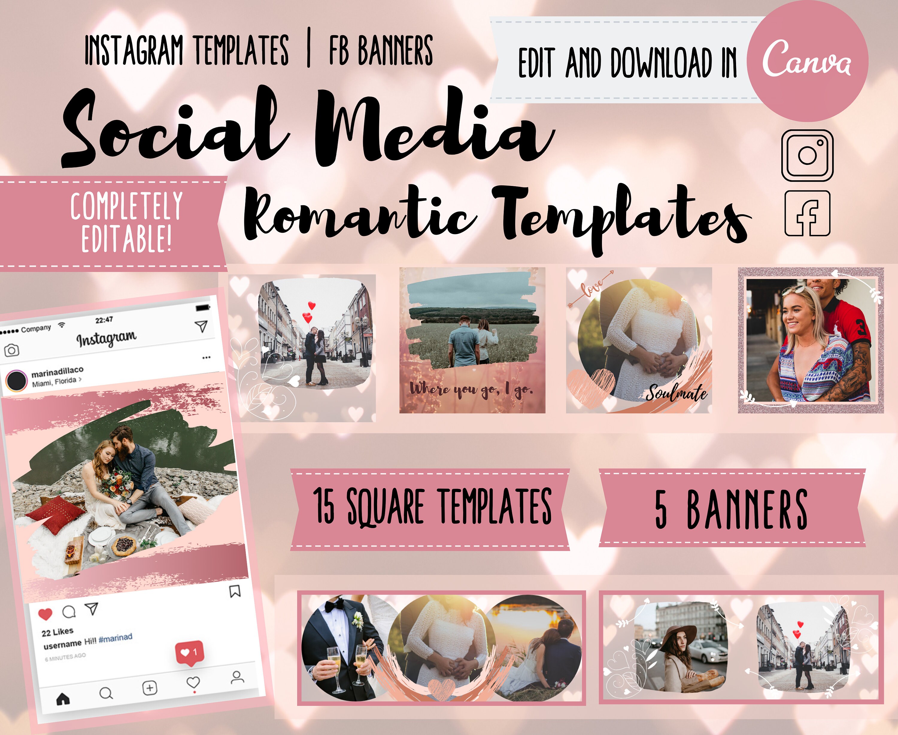 Romantic Social Media Templates - Canva Blush and Cream Instagram ...