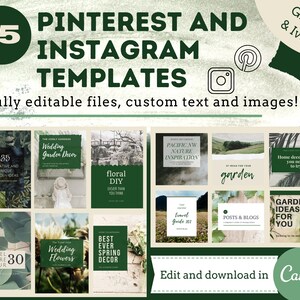 Social Media Pinterest Templates - Green Instagram and Pinterest Templates, Ivory cream beige for Canva
