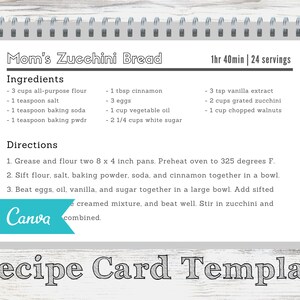 Recipe Card Template - Simple Canva Editable Template for Recipes Book