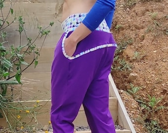 Pantalón sarouel / harem - mujer - algodón - bolsillos - morado pata de gallo colorinchis