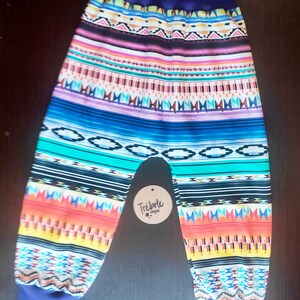 Evolutionary &quot;harem&quot; style baby pants - oekotex standard 100 cotton - Unicorns and Rainbows denim