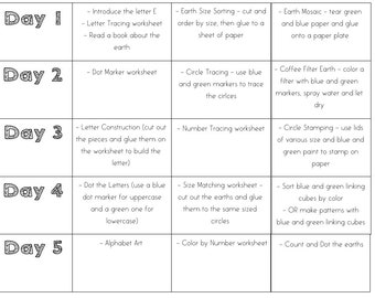 E - Letter of the Week E is for Earth Preschool Curriclum Tot School Alphabet worksheets