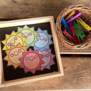 Schede con clip per la corrispondenza dei colori del sole - motricità fine - corrispondenza dei colori - scuola materna - scuola materna - apprendimento estivo - apprendimento per bambini piccoli - scuola per bambini