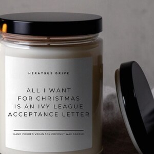 Todo lo que quiero para Navidad es una carta de aceptación de la Ivy League / Vela perfumada hecha a mano de 250 ml / Minimalista, Aceptación universitaria, Universidad