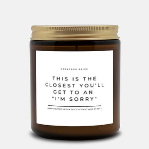 Dit is het dichtst bij een I'm Sorry-geurkaars | Handgegoten 9 oz. Bruine pot | Ik haat dit, kunnen we kussen en het weer goedmaken, sarcastisch?