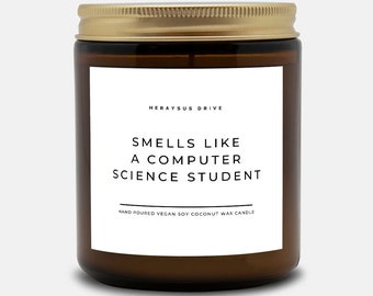 Smells Like A Computer Science Student Scented Candle | Hand Poured 9 oz. Brown Jar | Minimal,Computer Science Nerd Gifts,Computer Scientist