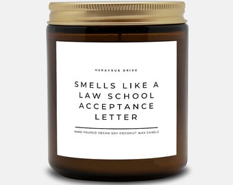 Smells Like A Law School Acceptance Letter Scented Candle | Hand Poured 9 oz. Brown Jar | Minimal, Lawyer, College Student Announcement Gift