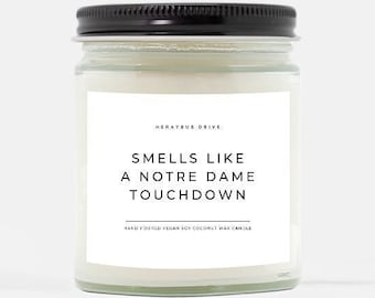 Smells Like A Notre Dame Touchdown Candle | Hand Poured 9 oz. | Smells Like A Notre Dame Win Scented Candle, NFL Football, Fighting Irish