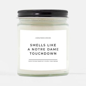 Smells Like A Notre Dame Touchdown Candle | Hand Poured 9 oz. | Smells Like A Notre Dame Win Scented Candle, NFL Football, Fighting Irish