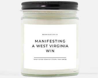 Manifesting A West Virginia Win Candle | Hand Poured 9 oz. | Smells Like A West Virginia Win Scented Candle, West Virginia Football, WV NCAA