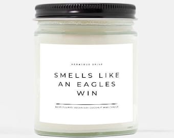 Zapach zwycięstwa Eagles | Wlewane ręcznie 9 uncji | Piłka nożna Philadelphia, Go Birds, Prezent na niedzielę Eagles, Świeca Mancave, Prezent dla Sportsgirl, Minimalistyczny