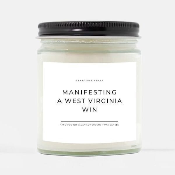 Manifesting A West Virginia Win Candle | Hand Poured 9 oz. | Smells Like A West Virginia Win Scented Candle, West Virginia Football, WV NCAA