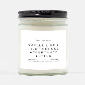 Vela con aroma a carta de aceptación de escuela de pilotos / Vertida a mano, 250 ml / Minimalista, regalo de anuncio para estudiantes, escuela de vuelo, capitán gerente