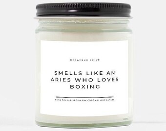 Smells Like An Aries Who Loves Boxing Candle | Hand Poured 9 oz. | Boxing Gifts, Boxing Coach Gift, Gifts For Boxer, Funny Birthday Candle