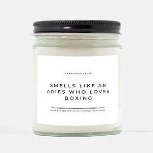 Smells Like An Aries Who Loves Boxing Candle | Hand Poured 9 oz. | Boxing Gifts, Boxing Coach Gift, Gifts For Boxer, Funny Birthday Candle
