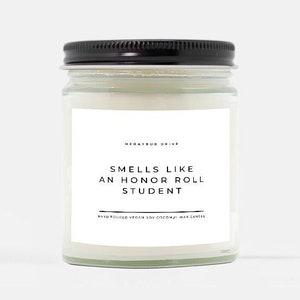 Vela con aroma a estudiante con cuadro de honor / Vertida a mano, 255 ml / Regalo para estudiantes con excelentes calificaciones, para exámenes parciales y boletas de calificaciones