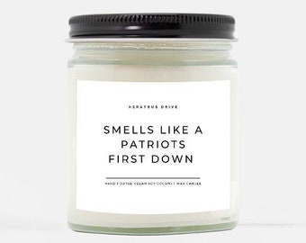 Smells Like A Patriots First Down Candle | Hand Poured 9 oz. | Smells Like a Patriots Win Scented, New England Football, Mancave Candle, NFL