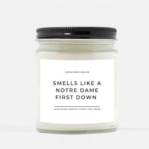 Smells Like A Notre Dame First Down Candle | Hand Poured 9 oz. | Smells Like A Notre Dame Win Scented Candle, NFL Football, Fighting Irish