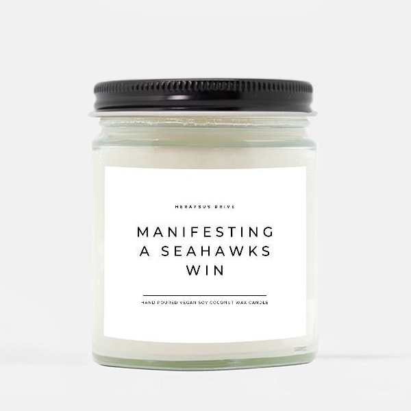 Manifesting A Seahawks Win Candle | Hand Poured 9 oz. | Sports Gift Candle, Smells Like a Seahawks Win Scented Candle, Seattle, NFL sport