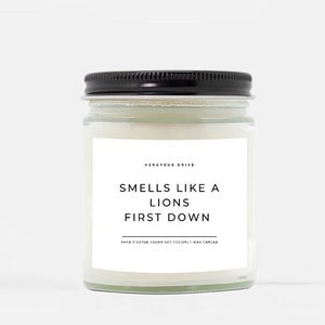 Smells Like A Lions First Down Candle | Hand Poured 9 oz. | Smells Like A Lions Win Scented, Detroit, Red Wings, Stanley Cup, Football, NFL