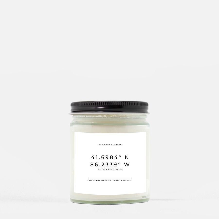 Notre Dame Coordinates Candle | Hand Poured 9 oz. | Smells Like A Notre Dame Win Scented Candle, Fighting Irish, NCAA, Notre Dame College