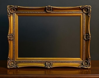 Vintage Gilded Gold and Black Wood Frame with Shell & Floral Motifs | Fits 16x20 Art