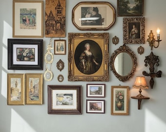 Luxury Vintage Frame Curation | Maximalist Gallery Wall Design | Ornate Gold & Antique Frames | Full-Service Designer Collection