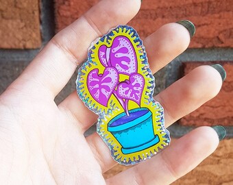 Sticker Plants pink holographic handmade decoration stationery scrapbook illustration garden glitter irridescent school nature neon teal